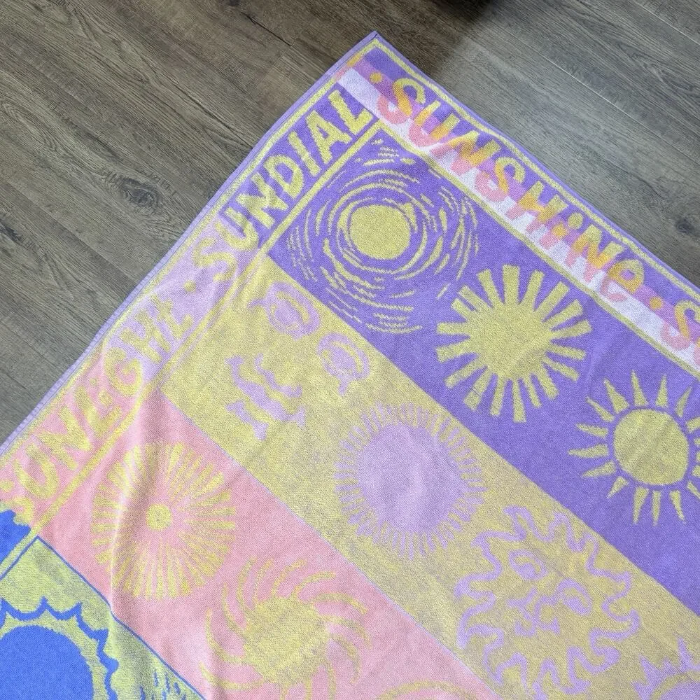 Oversized Square Beach Blanket Pool Towel Terry Cotton 1990s Sun Sunshine 52x68